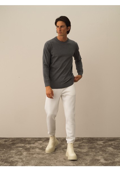 Erkek Koyu Gri Dokulu Pamuk Dokulu Regular Fit Kazak