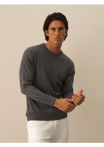 Erkek Koyu Gri Dokulu Pamuk Dokulu Regular Fit Kazak fiyatları