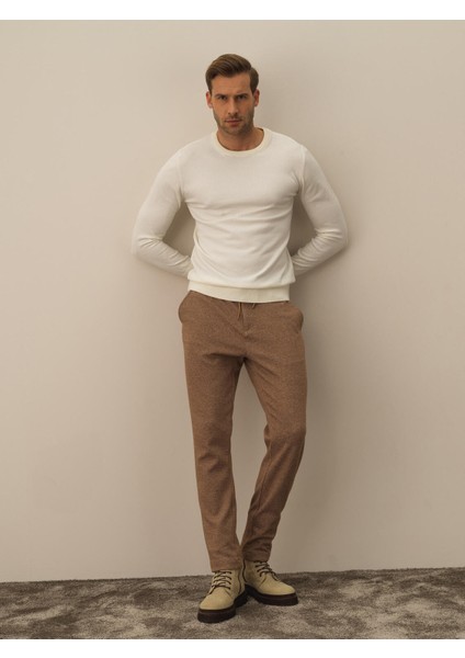 Erkek Ekru Pamuk Dokulu Regular Fit Kazak