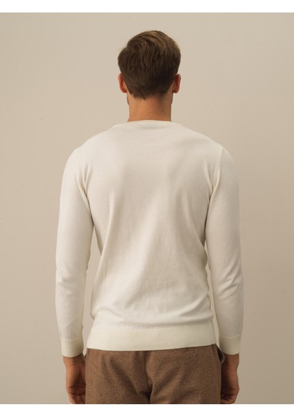 Erkek Ekru Pamuk Dokulu Regular Fit Kazak modelleri