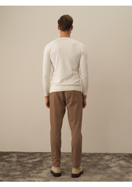 Erkek Ekru Pamuk Dokulu Regular Fit Kazak fırsatları