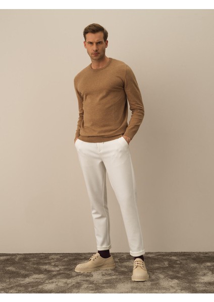 Erkek Camel Dokulu Pamuk Dokulu Regular Fit Kazak