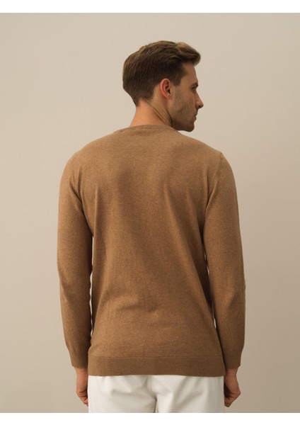 Erkek Camel Dokulu Pamuk Dokulu Regular Fit Kazak modelleri