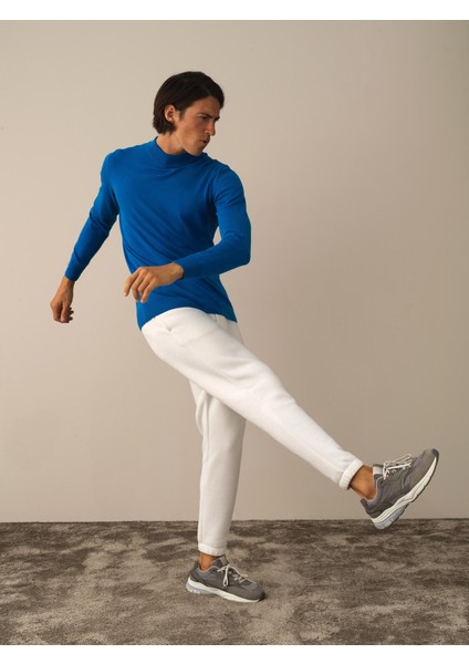 Erkek Mavi Pamuk Dokulu Regular Fit Kazak