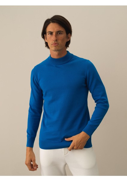 Erkek Mavi Pamuk Dokulu Regular Fit Kazak fiyatları