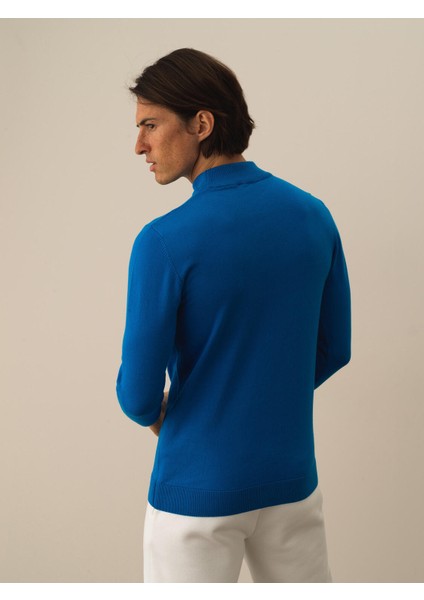 Erkek Mavi Pamuk Dokulu Regular Fit Kazak indirimleri