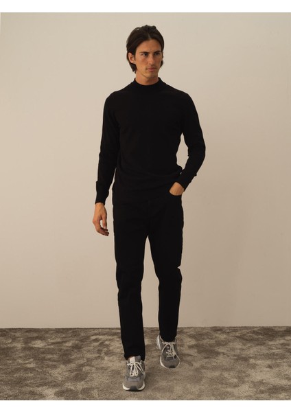 Erkek Siyah Pamuk Dokulu Regular Fit Kazak