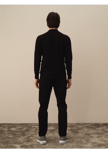 Erkek Siyah Pamuk Dokulu Regular Fit Kazak fırsatları