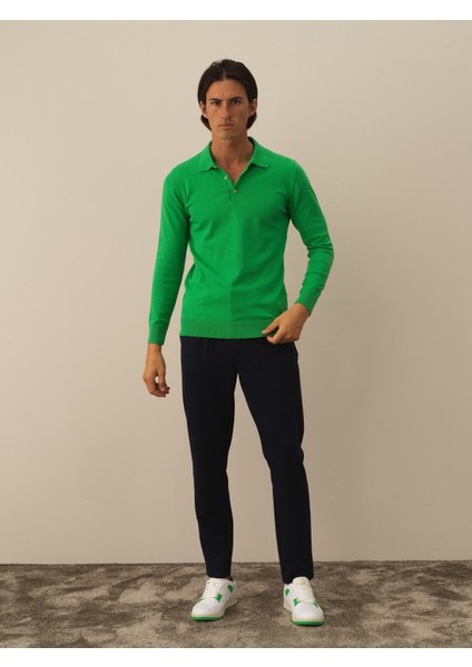 Erkek Yeşil Pamuk Dokulu Regular Fit Kazak
