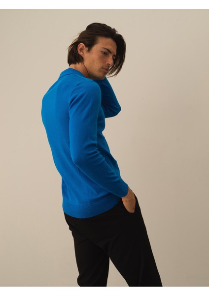 Erkek Mavi Pamuk Dokulu Regular Fit Kazak fırsatları