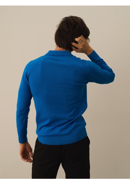 Erkek Mavi Pamuk Dokulu Regular Fit Kazak indirimleri