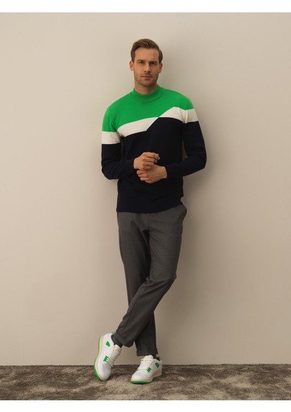 Erkek Lacivert Pamuk Dokulu Regular Fit Kazak