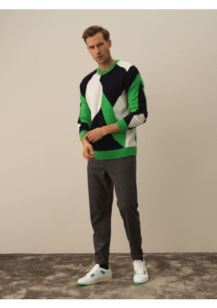 Erkek Yeşil Lüks Pamuk Dokulu Regular Fit Kazak