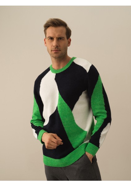 Erkek Yeşil Lüks Pamuk Dokulu Regular Fit Kazak fiyatları