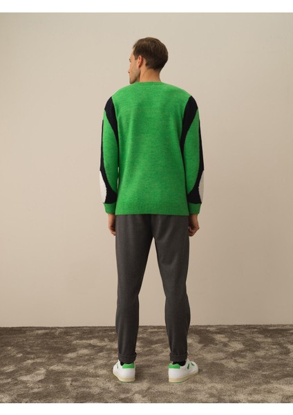 Erkek Yeşil Lüks Pamuk Dokulu Regular Fit Kazak fırsatları