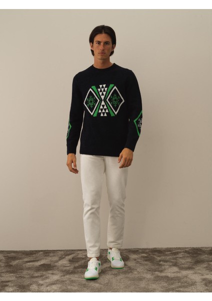 Erkek Lacivert Lüks Pamuk Dokulu Regular Fit Kazak