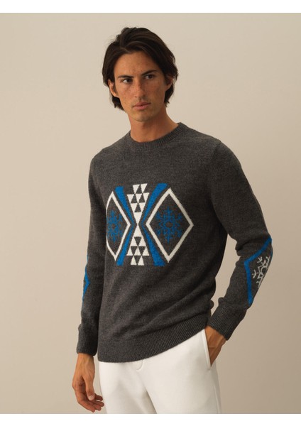 Erkek Koyu Gri Dokulu Lüks Pamuk Dokulu Regular Fit Kazak fiyatları