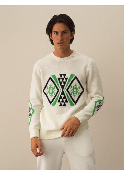 Erkek Kırık Beyaz Lüks Pamuk Dokulu Regular Fit Kazak fiyatları