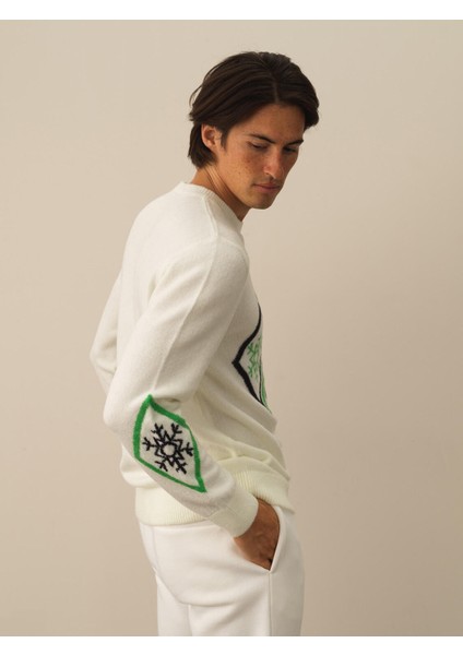 Erkek Kırık Beyaz Lüks Pamuk Dokulu Regular Fit Kazak modelleri