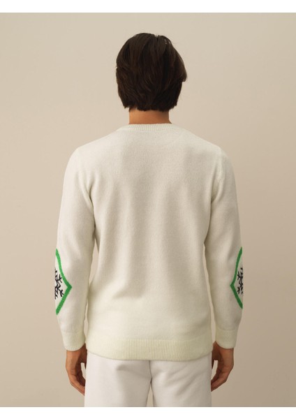 Erkek Kırık Beyaz Lüks Pamuk Dokulu Regular Fit Kazak fırsatları