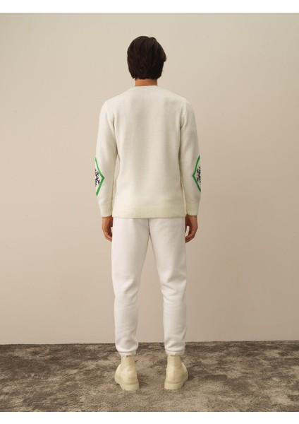 Erkek Kırık Beyaz Lüks Pamuk Dokulu Regular Fit Kazak indirimleri