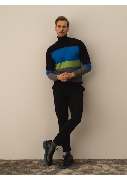 Erkek Siyah Pamuk Dokulu Regular Fit Kazak