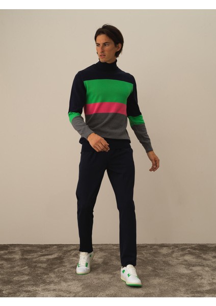 Erkek Lacivert Pamuk Dokulu Regular Fit Kazak