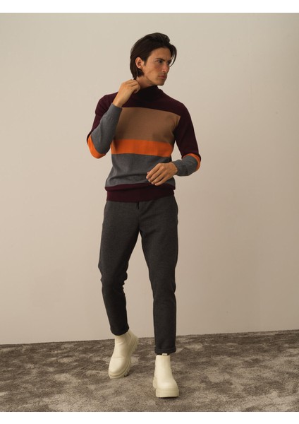 Erkek Bordo Pamuk Dokulu Regular Fit Kazak