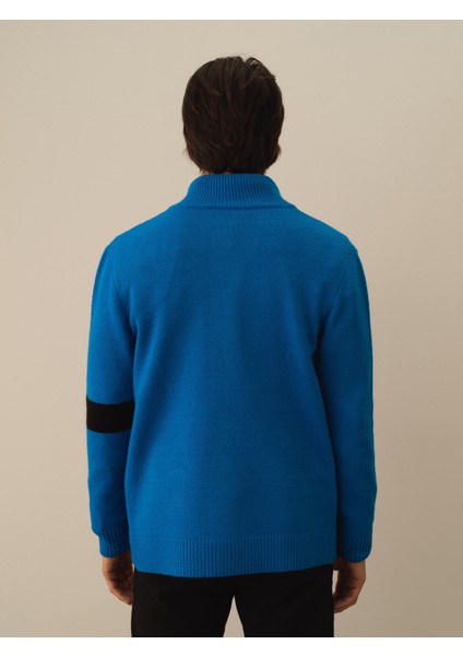 Erkek Mavi Doğal Yün Dokulu Regular Fit Hırka modelleri