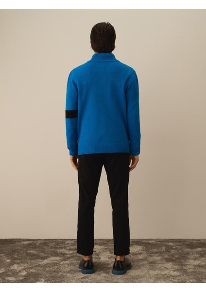 Erkek Mavi Doğal Yün Dokulu Regular Fit Hırka fırsatları