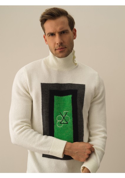 Erkek Kırık Beyaz Lüks Pamuk Dokulu Regular Fit Kazak fiyatları