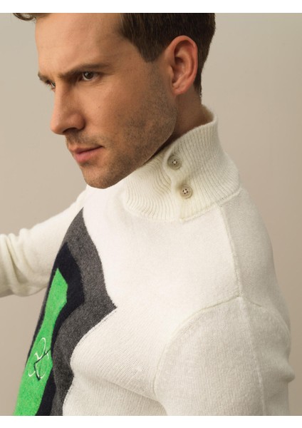 Erkek Kırık Beyaz Lüks Pamuk Dokulu Regular Fit Kazak modelleri