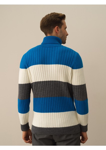 Erkek Mavi Doğal Yün Dokulu Regular Fit Kazak modelleri