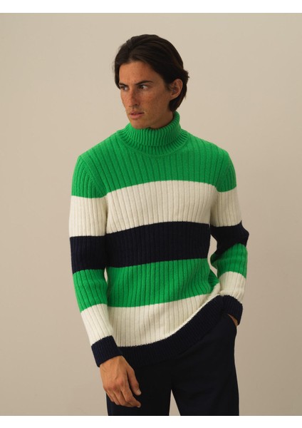 Erkek Yeşil Doğal Yün Dokulu Regular Fit Kazak fiyatları