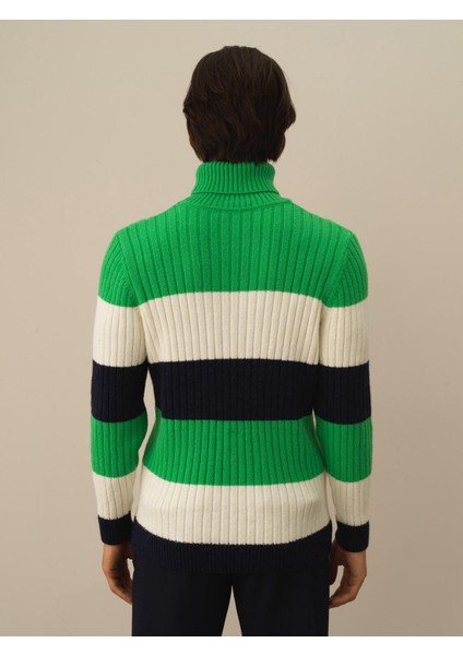 Erkek Yeşil Doğal Yün Dokulu Regular Fit Kazak fırsatları