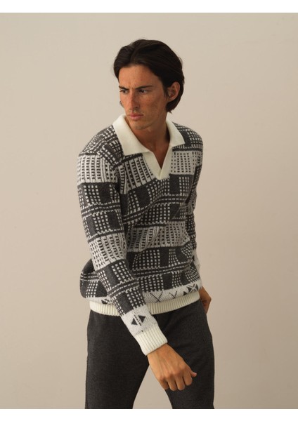 Erkek Kırık Beyaz Lüks Pamuk Dokulu Regular Fit Kazak fiyatları