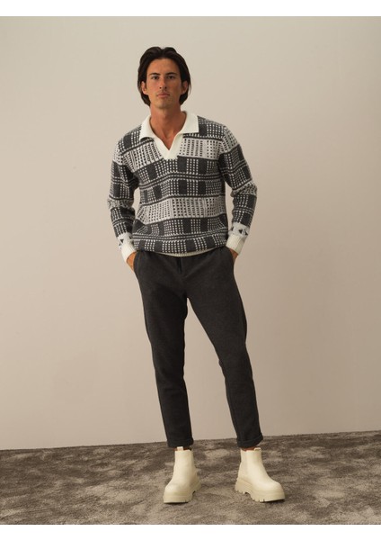 Erkek Kırık Beyaz Lüks Pamuk Dokulu Regular Fit Kazak modelleri