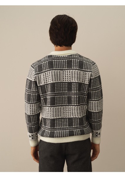 Erkek Kırık Beyaz Lüks Pamuk Dokulu Regular Fit Kazak fırsatları