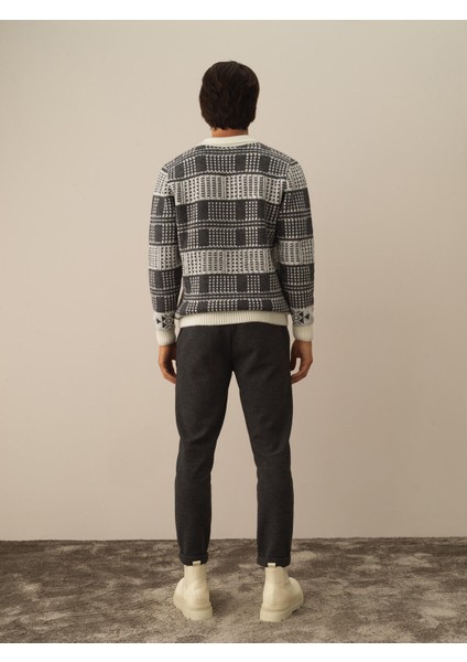 Erkek Kırık Beyaz Lüks Pamuk Dokulu Regular Fit Kazak indirimleri