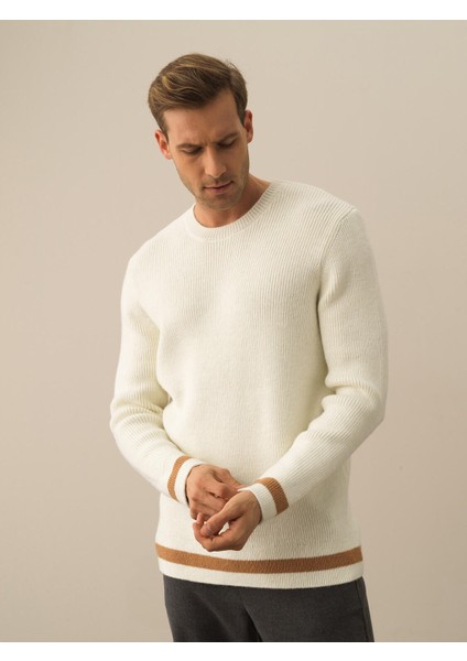 Erkek Ekru Doğal Yün Dokulu Regular Fit Kazak fiyatları