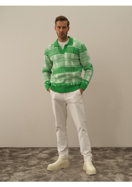 Erkek Yeşil Lüks Pamuk Dokulu Regular Fit Kazak