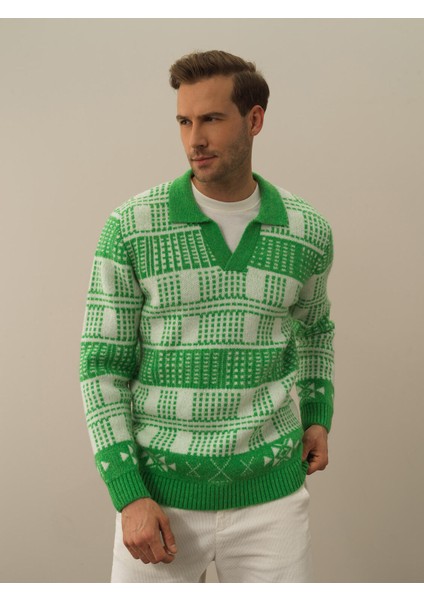 Erkek Yeşil Lüks Pamuk Dokulu Regular Fit Kazak modelleri