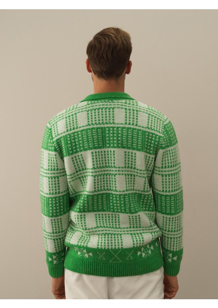 Erkek Yeşil Lüks Pamuk Dokulu Regular Fit Kazak fırsatları