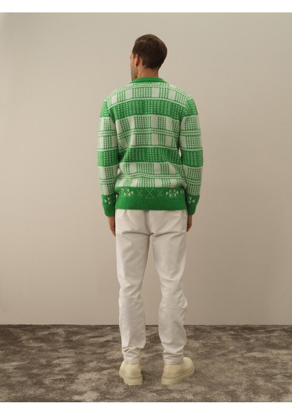 Erkek Yeşil Lüks Pamuk Dokulu Regular Fit Kazak indirimleri