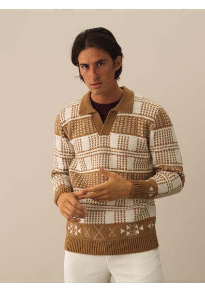 Erkek Camel Lüks Pamuk Dokulu Regular Fit Kazak fiyatları