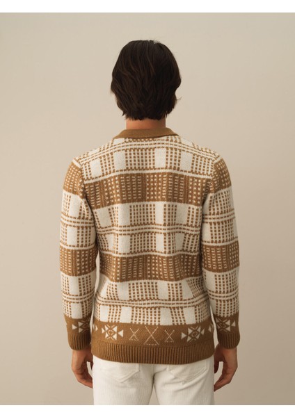 Erkek Camel Lüks Pamuk Dokulu Regular Fit Kazak modelleri