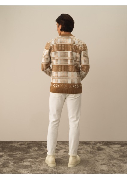 Erkek Camel Lüks Pamuk Dokulu Regular Fit Kazak fırsatları