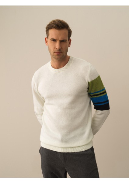 Erkek Kırık Beyaz Lüks Pamuk Dokulu Regular Fit Kazak fiyatları