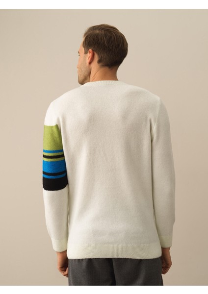 Erkek Kırık Beyaz Lüks Pamuk Dokulu Regular Fit Kazak modelleri