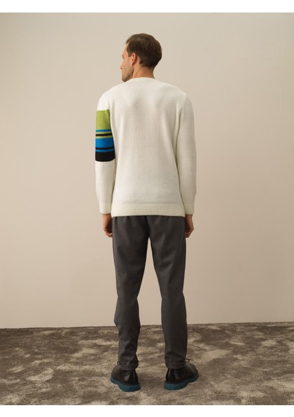 Erkek Kırık Beyaz Lüks Pamuk Dokulu Regular Fit Kazak fırsatları